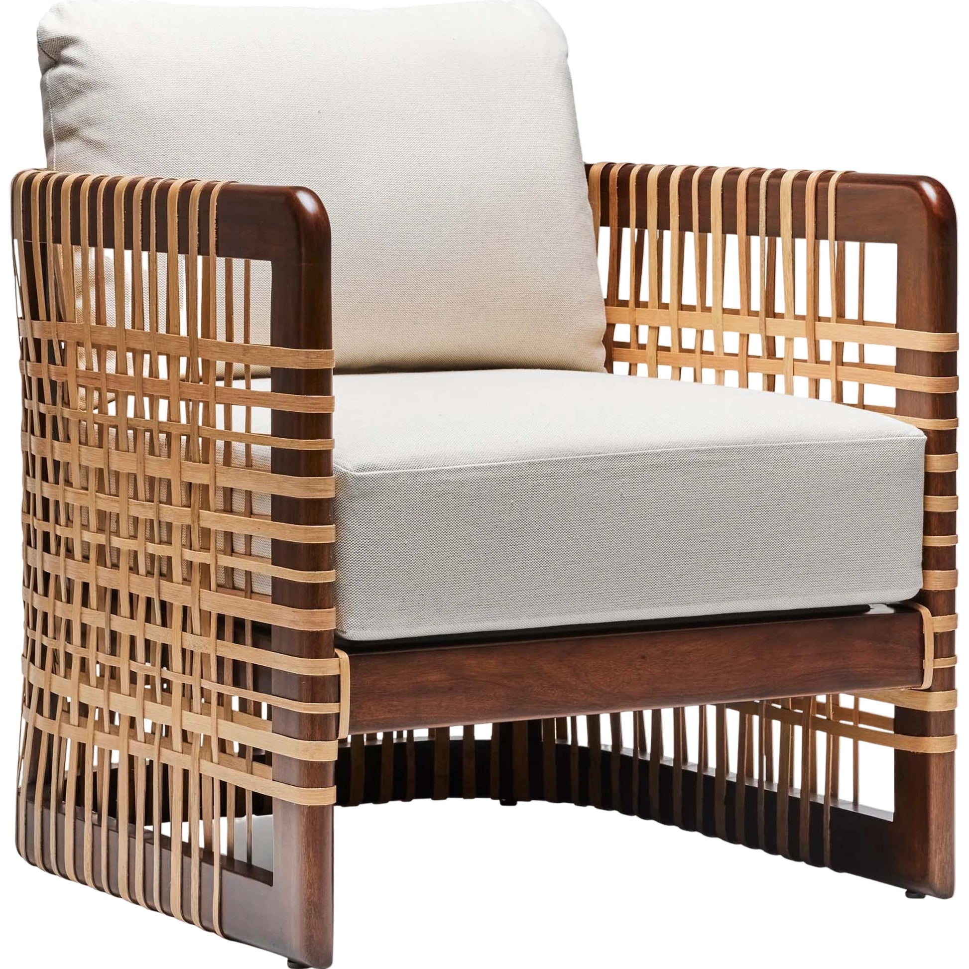 Palms Lounge Chair by Interlude Home in chestnut, natural rattan, natural. Made from mahogany, rattan, flax weave in a cottage & farmhouse style.