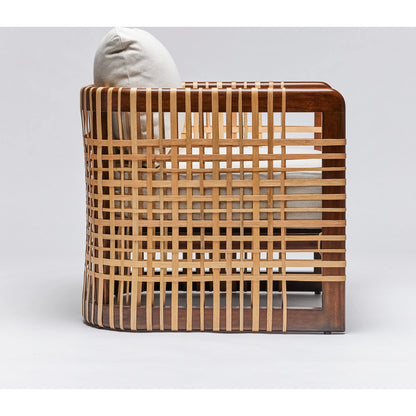 Palms Lounge Chair by Interlude Home in chestnut, natural rattan, natural. Made from mahogany, rattan, flax weave in a cottage & farmhouse style.