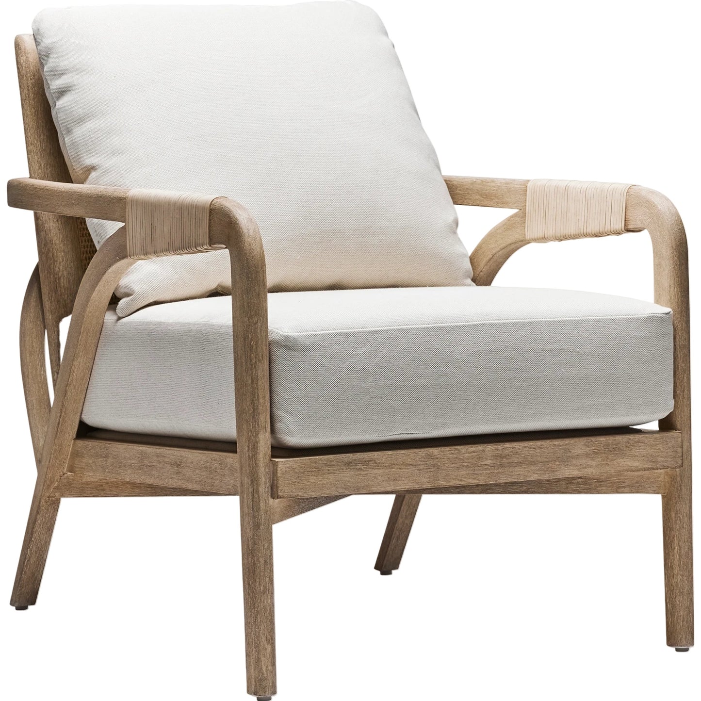 001 SI-2122847 | Primary Silo | Delray Lounge Chair by Interlude Home in white ceruse, off white, natural. Made from mahogany, rattan, leather, flax weave in a modern style.
