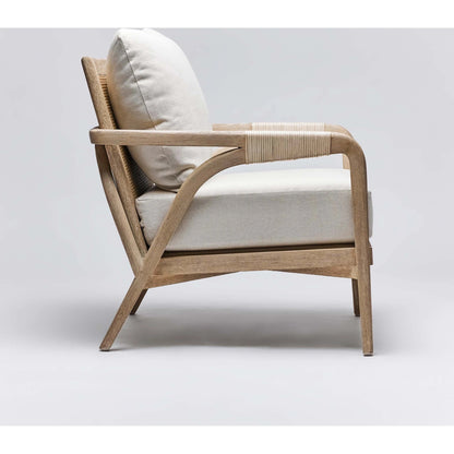 Delray Lounge Chair by Interlude Home. Made from mahogany, rattan, leather, flax weave in a modern style.