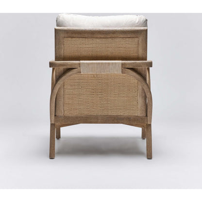Delray Lounge Chair by Interlude Home. Made from mahogany, rattan, leather, flax weave in a modern style.