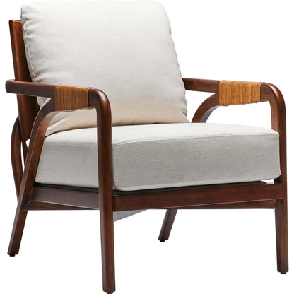 Delray Lounge Chair by Interlude Home. Made from mahogany, rattan, leather, flax weave in a modern style.