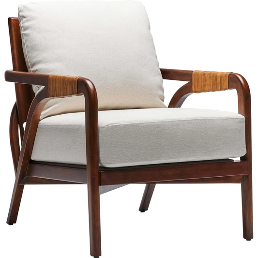 Delray Lounge Chair by Interlude Home. Made from mahogany, rattan, leather, flax weave in a modern style.