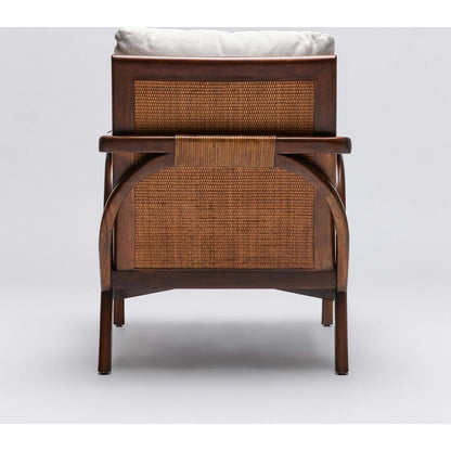 Delray Lounge Chair by Interlude Home. Made from mahogany, rattan, leather, flax weave in a modern style.