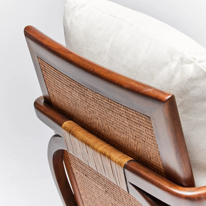 Delray Lounge Chair by Interlude Home. Made from mahogany, rattan, leather, flax weave in a modern style.