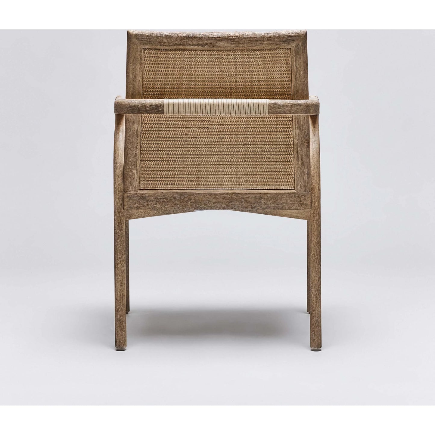 004 SI-2122843 | Additional Silo | Delray Arm Chair by Interlude Home in white ceruse, off white, natural. Made from mahogany, rattan, leather, flax weave in a cottage & farmhouse style.