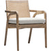 Delray Arm Chair by Interlude Home. Made from mahogany, rattan, leather, flax weave in a cottage & farmhouse style.