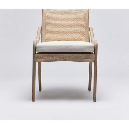 Delray Side Chair by Interlude Home. Made from mahogany, rattan, leather, flax weave in a cottage & farmhouse style.