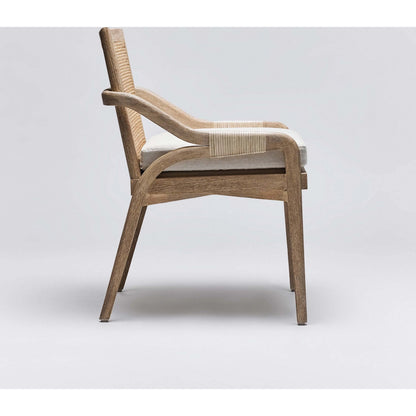 Delray Side Chair by Interlude Home. Made from mahogany, rattan, leather, flax weave in a cottage & farmhouse style.