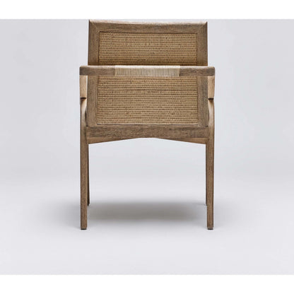 Delray Side Chair by Interlude Home. Made from mahogany, rattan, leather, flax weave in a cottage & farmhouse style.