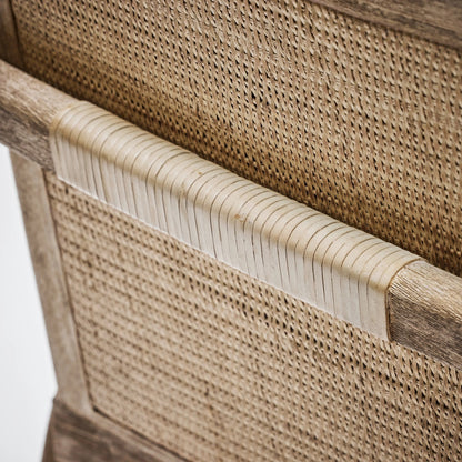 Delray Side Chair by Interlude Home. Made from mahogany, rattan, leather, flax weave in a cottage & farmhouse style.