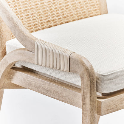 Delray Side Chair by Interlude Home. Made from mahogany, rattan, leather, flax weave in a cottage & farmhouse style.