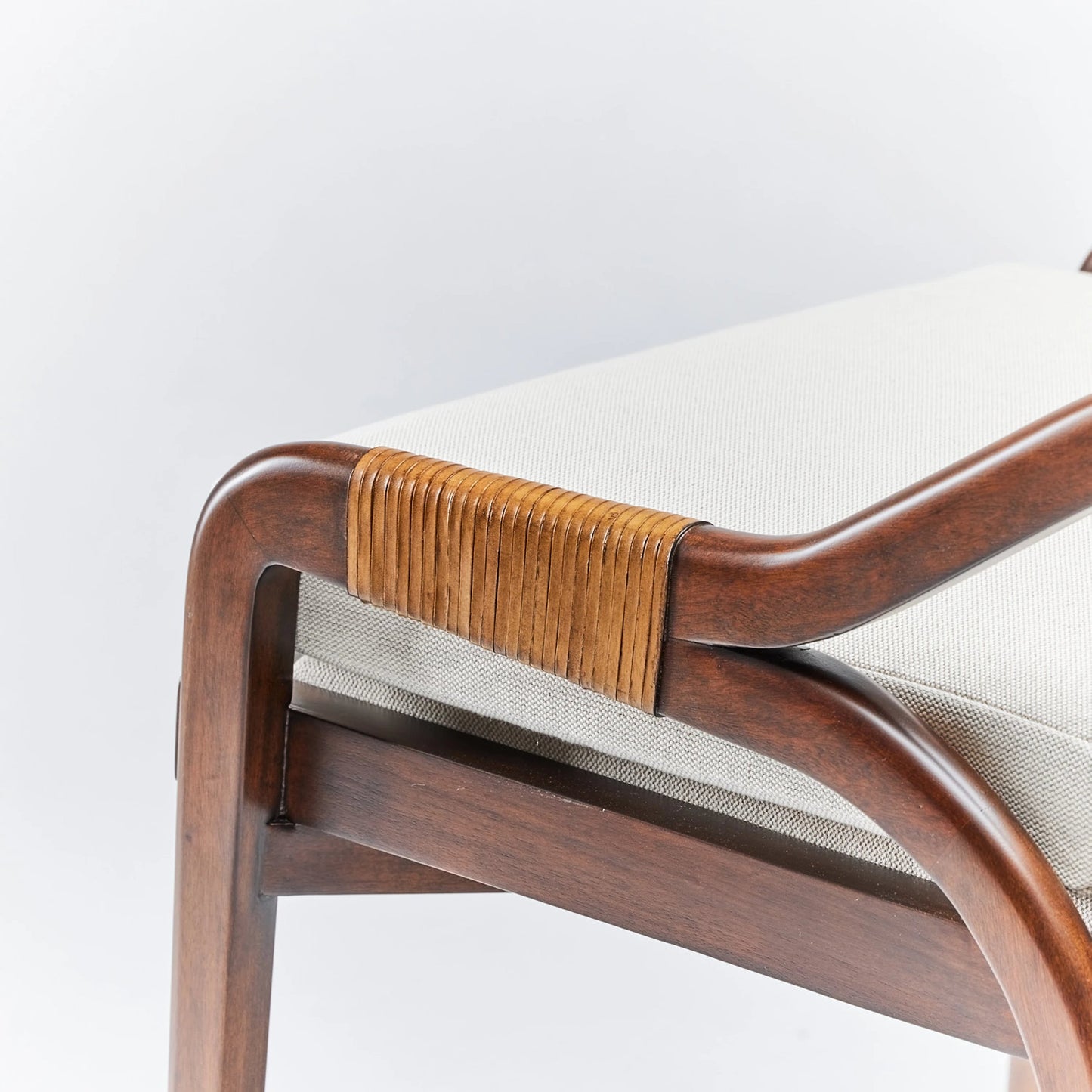 013 SI-2122850 | Closeup | Delray Side Chair by Interlude Home. Made from mahogany, rattan, leather, flax weave in a cottage & farmhouse style.