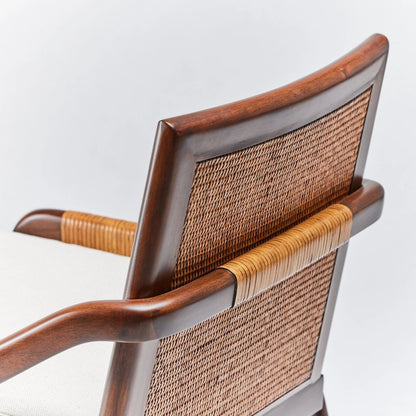 Delray Side Chair by Interlude Home. Made from mahogany, rattan, leather, flax weave in a cottage & farmhouse style.