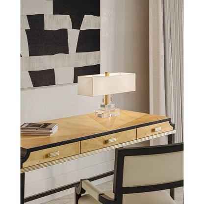 Chiara Table Lamp by Currey and Company in clear, antique brass. Made from optic crystal, metal in a transitional style.