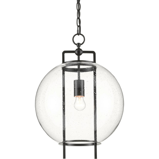 Breakspear Pendant by Currey and Company in antique black. Made from seeded glass, metal in a modern style.