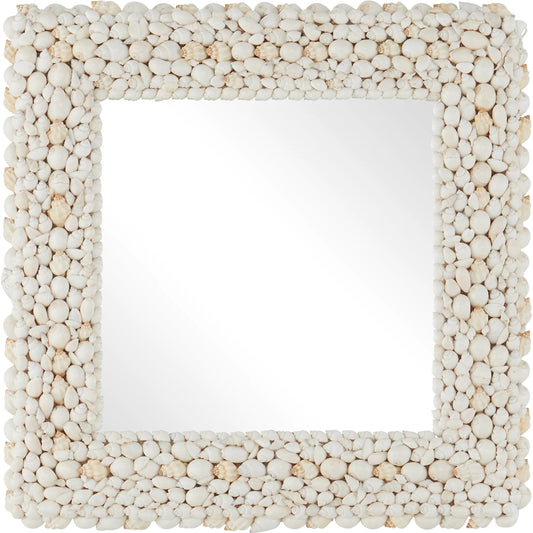 Piddock Square Mirror by Currey and Company in white. Made from shell, glass in a unique style.