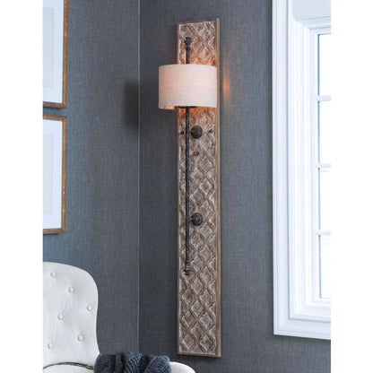 Carved Panel Sconce by Regina Andrew in distressed, painted and distressed painted. Made from paulownia wood in a cottage & farmhouse style.
