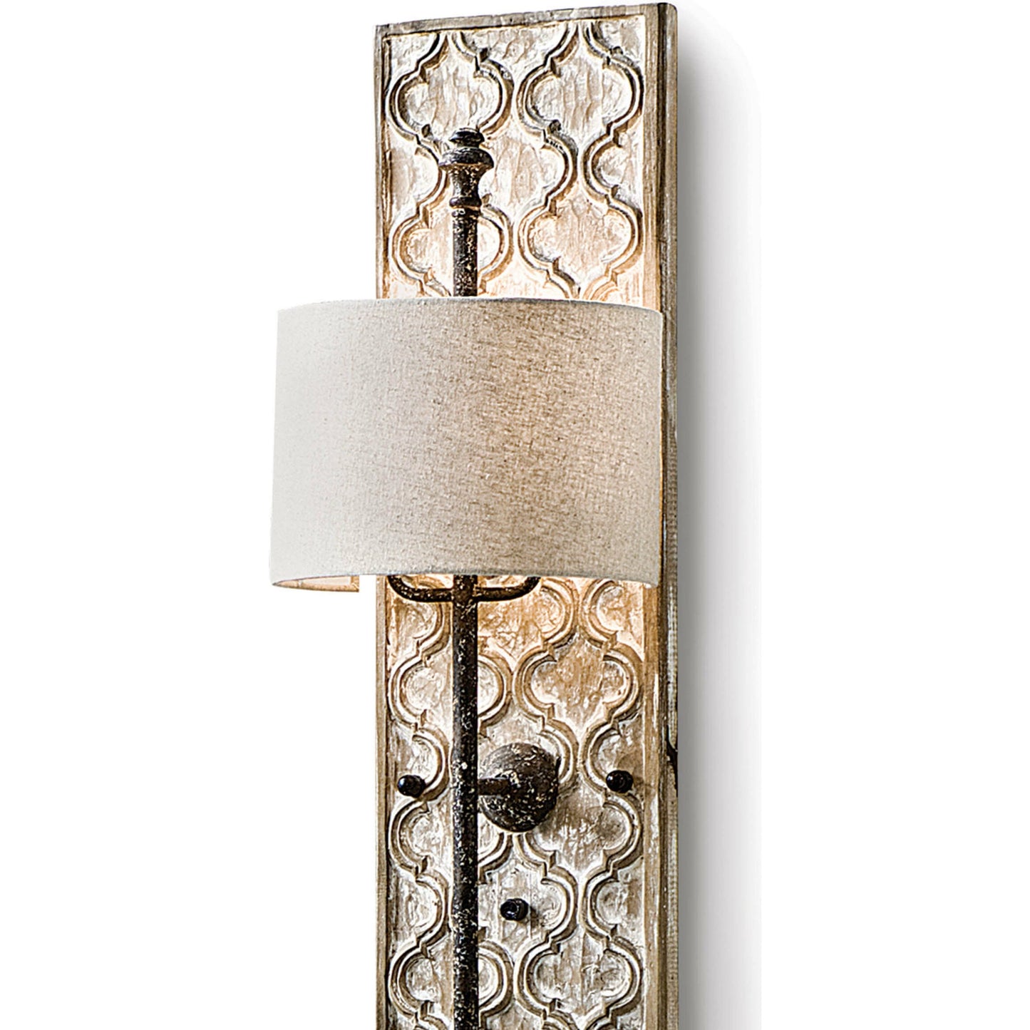 003 S-286782 | Closeup | Carved Panel Sconce by Regina Andrew in distressed, painted and distressed painted. Made from paulownia wood in a cottage & farmhouse style.