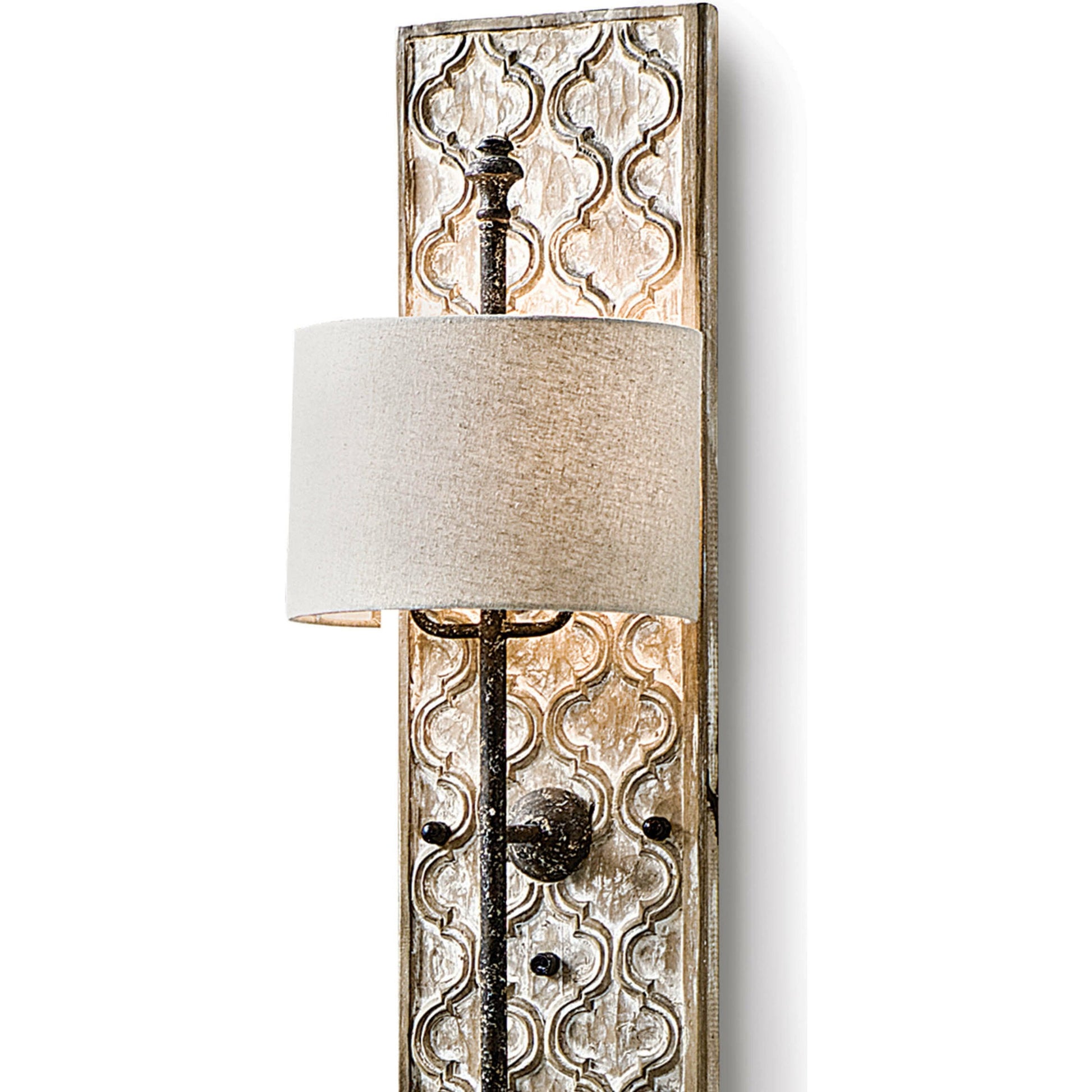 Carved Panel Sconce by Regina Andrew in distressed, painted and distressed painted. Made from paulownia wood in a cottage & farmhouse style.
