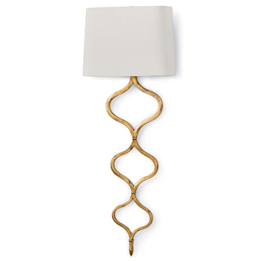 Sinuous Sconce by Regina Andrew in gold and gold leaf. Made from steel in a transitional style.