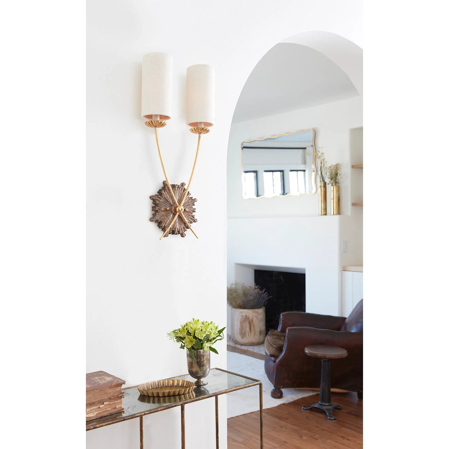 006 S-287027 | Lifestyle | Louis Sconce by Regina Andrew in gold and antique gold. Made from birch wood in a transitional style.