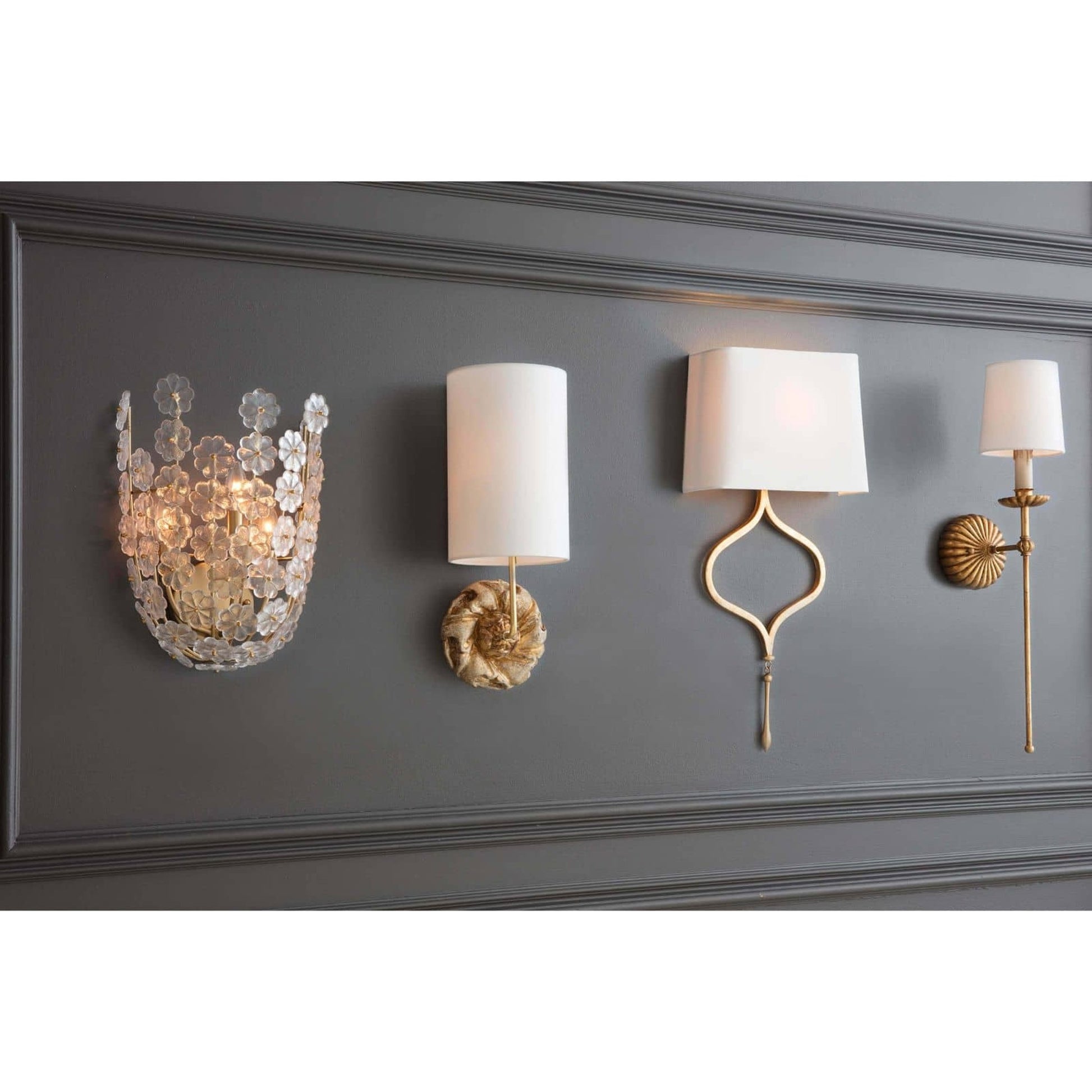 Clove Sconce Single by Regina Andrew in gold and antique gold leaf. Made from iron in a traditional style.