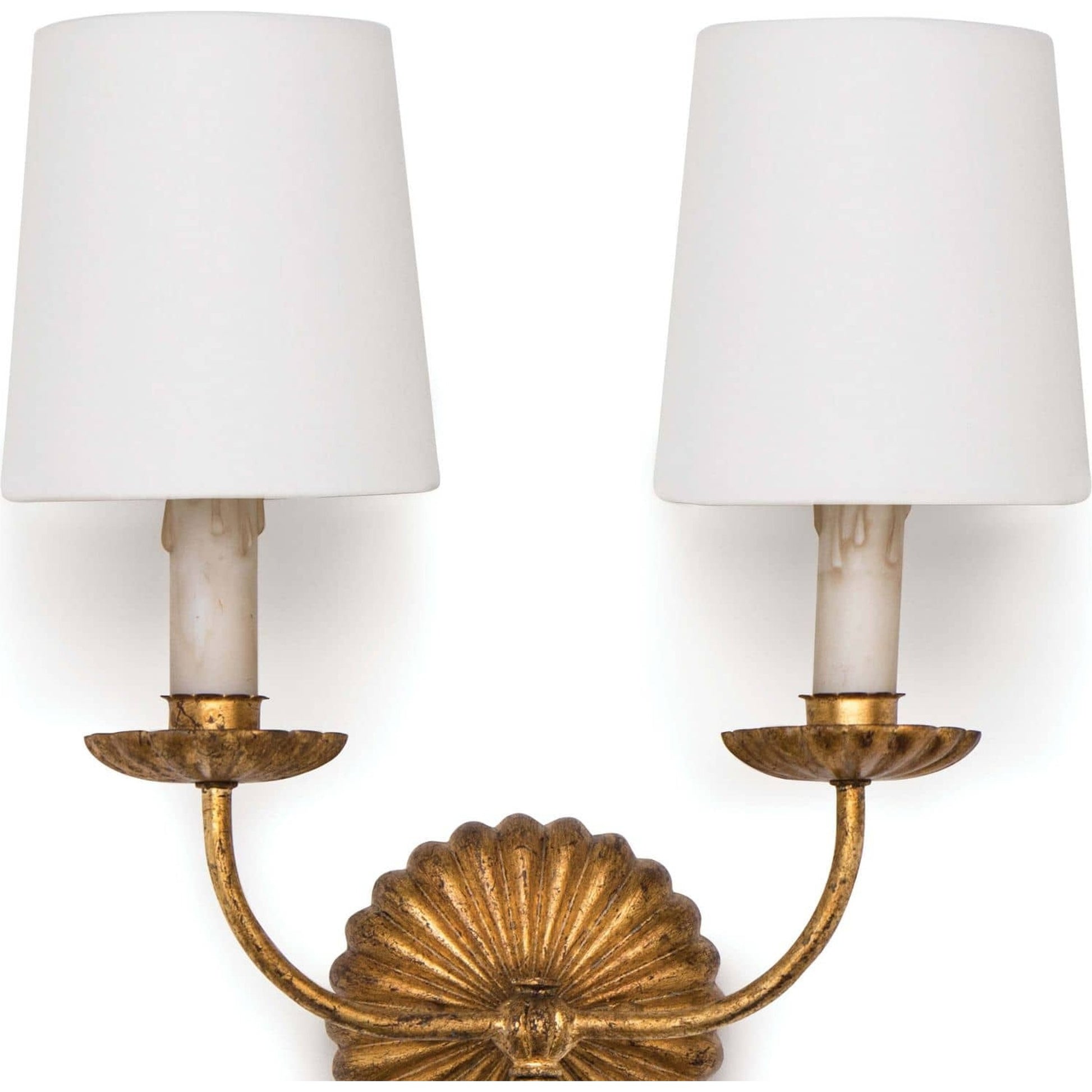 Clove Sconce Double by Regina Andrew in gold and antique gold leaf. Made from iron in a traditional style.