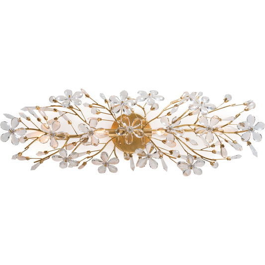 Cheshire Sconce by Regina Andrew in gold and gold leaf. Made from crystal in a cottage & farmhouse style.
