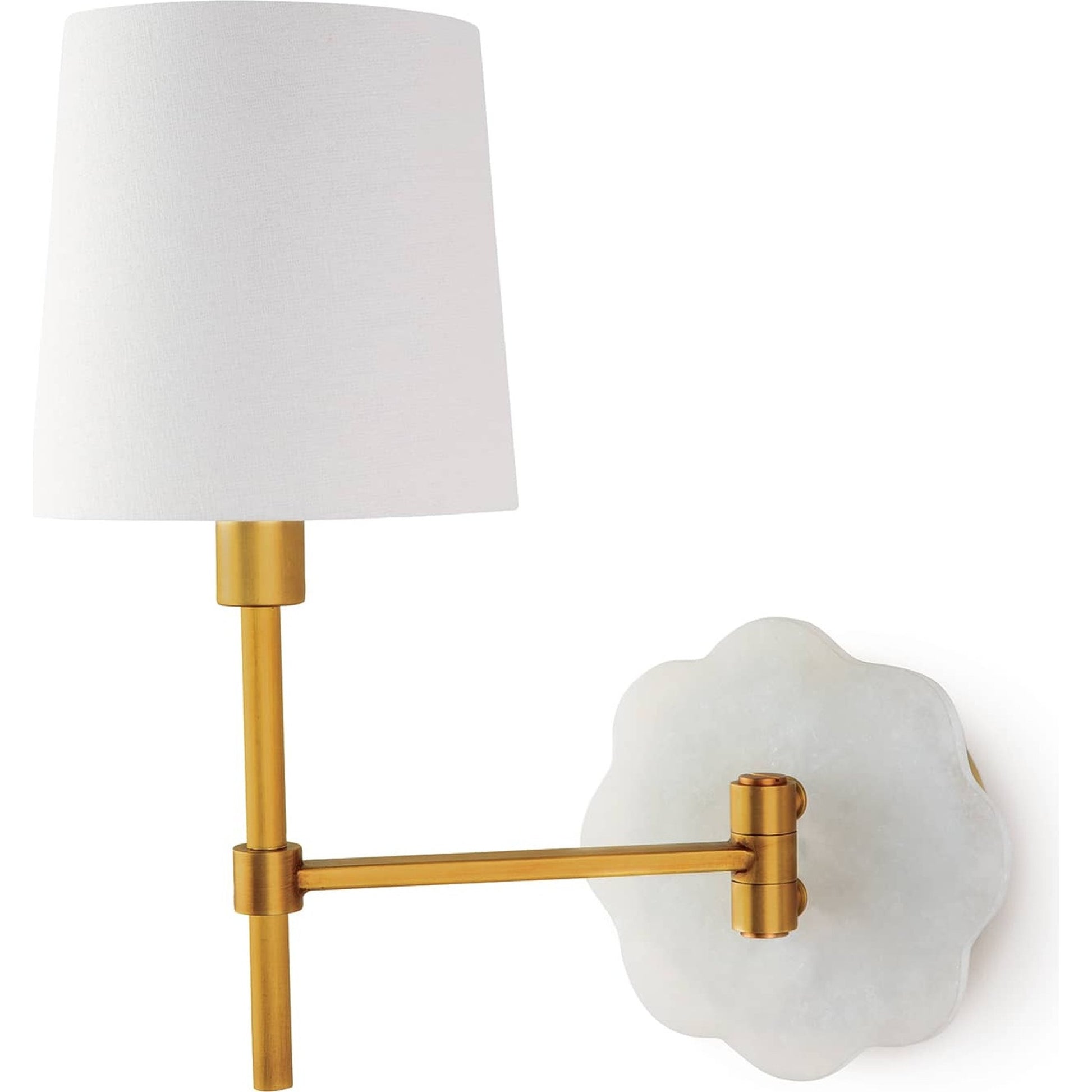 Mia Swing Arm Sconce by Regina Andrew in white and natural brass. Made from steel in a transitional style.