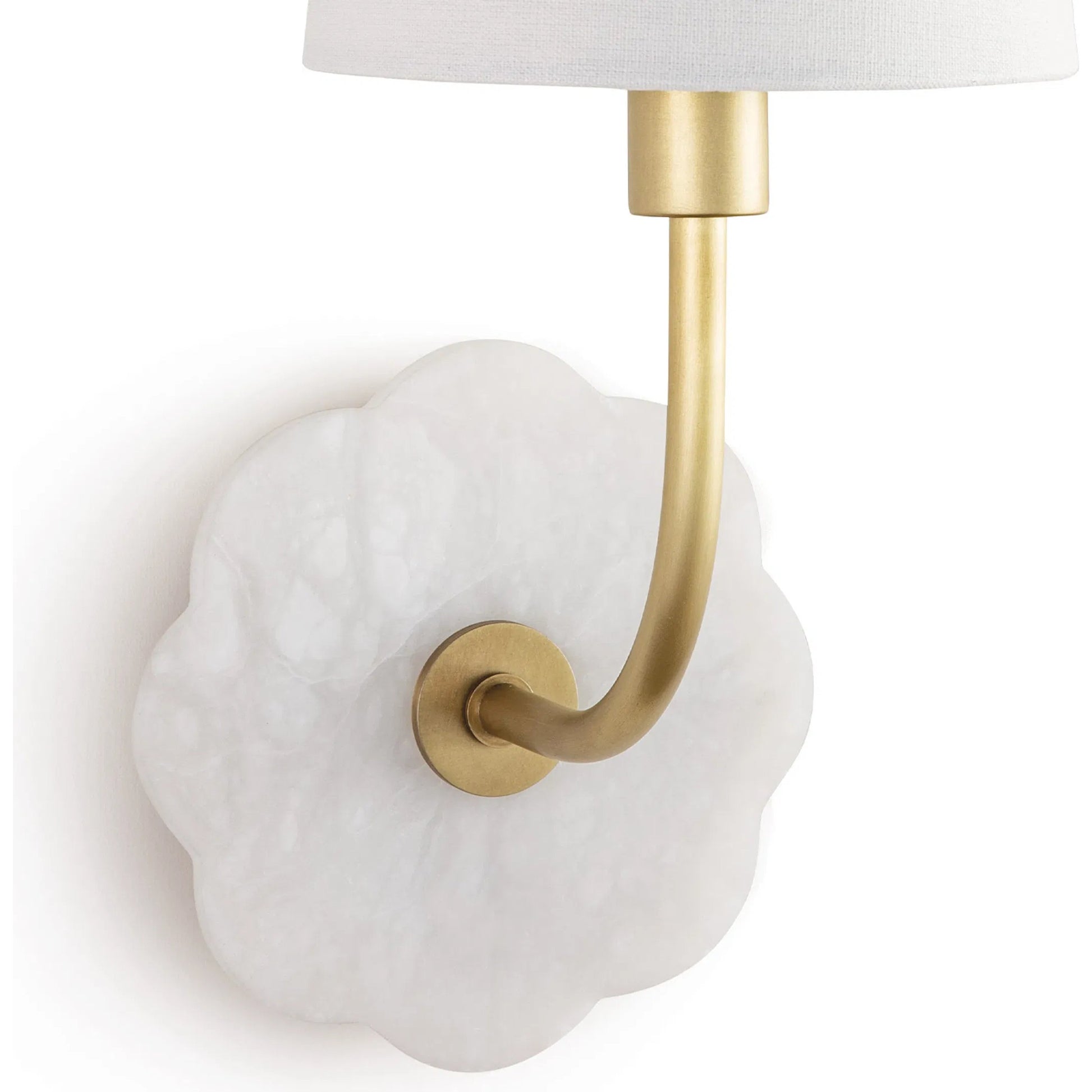 Camilla Bent Arm Sconce by Regina Andrew in white and natural stone. Made from alabaster in a transitional style.
