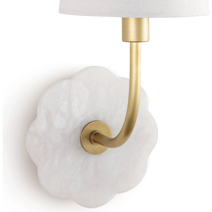 Camilla Bent Arm Sconce by Regina Andrew in white and natural stone. Made from alabaster in a transitional style.