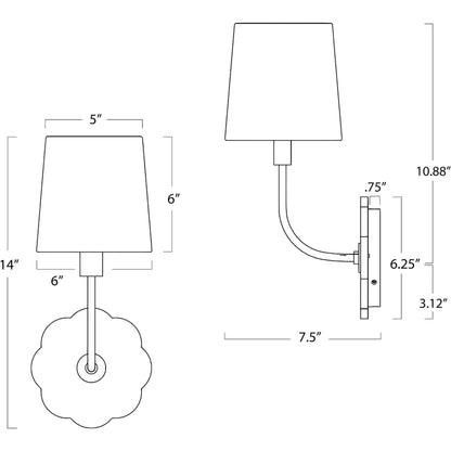 Camilla Bent Arm Sconce by Regina Andrew in white and natural stone. Made from alabaster in a transitional style.