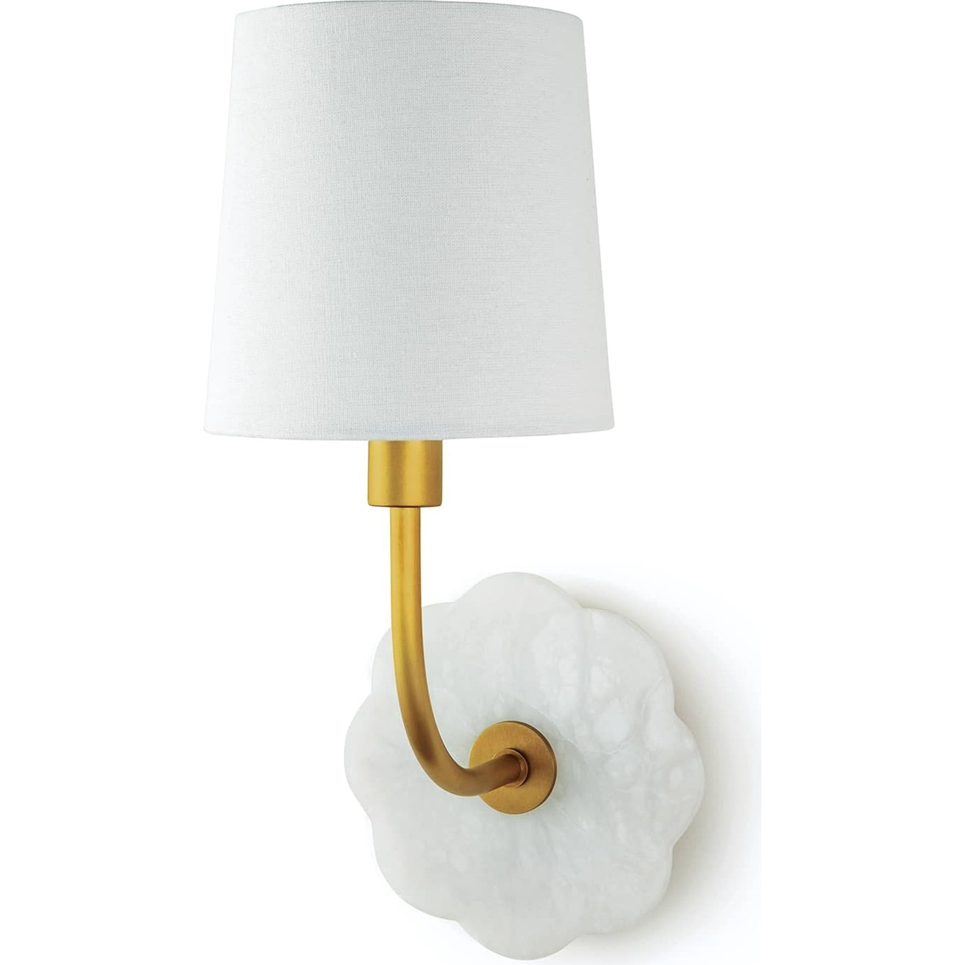 Camilla Bent Arm Sconce by Regina Andrew in white and natural stone. Made from alabaster in a transitional style.