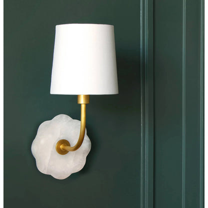 Camilla Bent Arm Sconce by Regina Andrew in white and natural stone. Made from alabaster in a transitional style.
