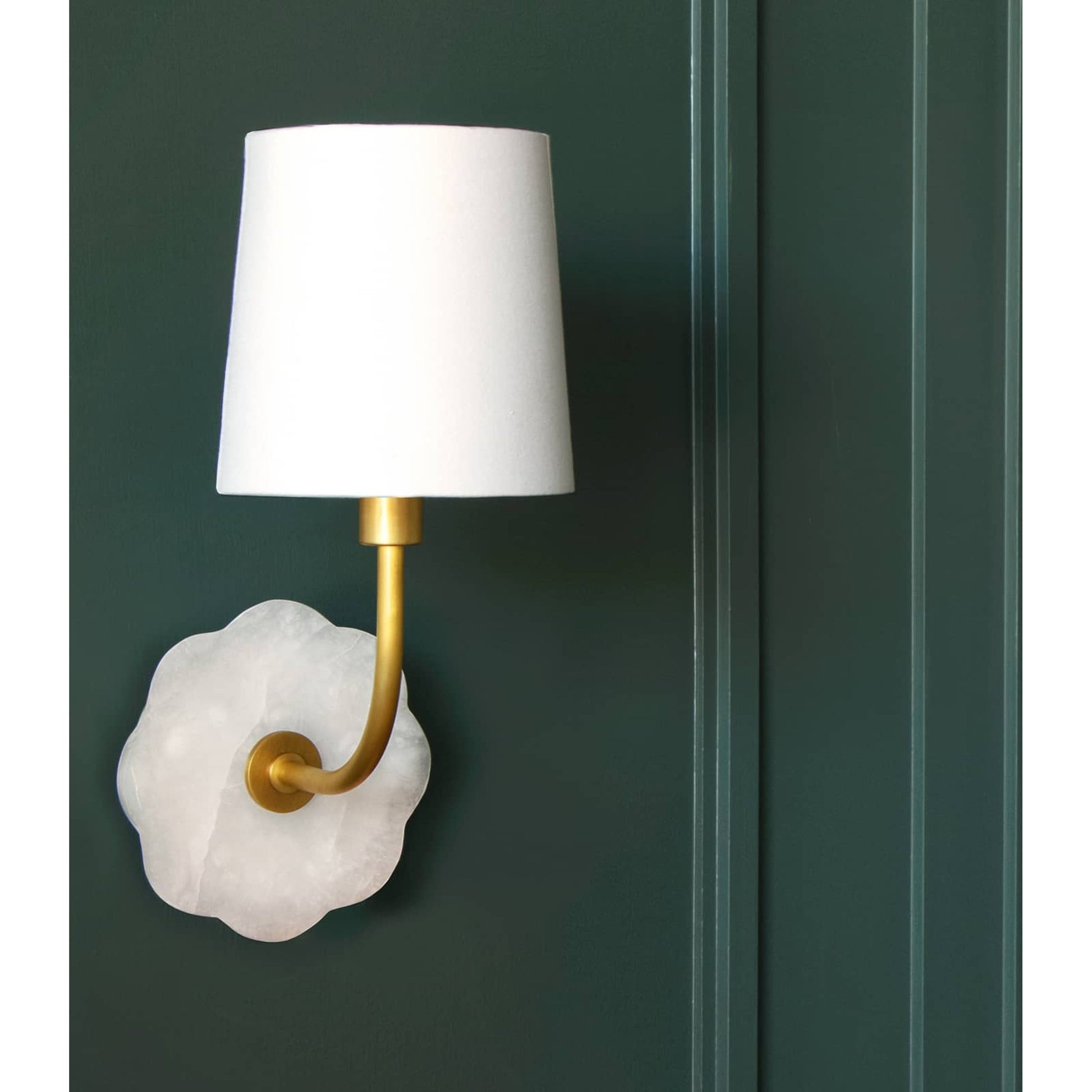 Camilla Bent Arm Sconce by Regina Andrew in white and natural stone. Made from alabaster in a transitional style.