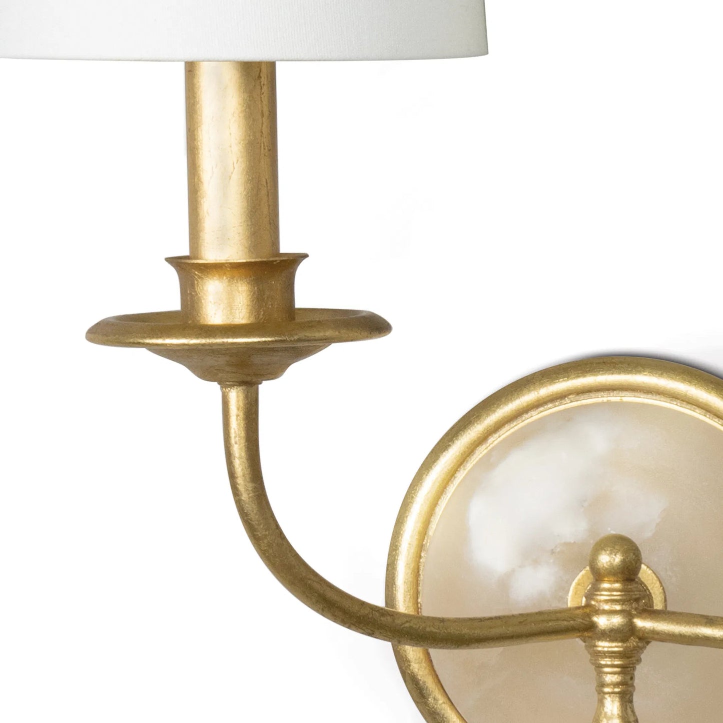 004 SI-2262654 | Closeup | Fisher Sconce Double by Regina Andrew in gold leaf. Made from steel in a modern style.