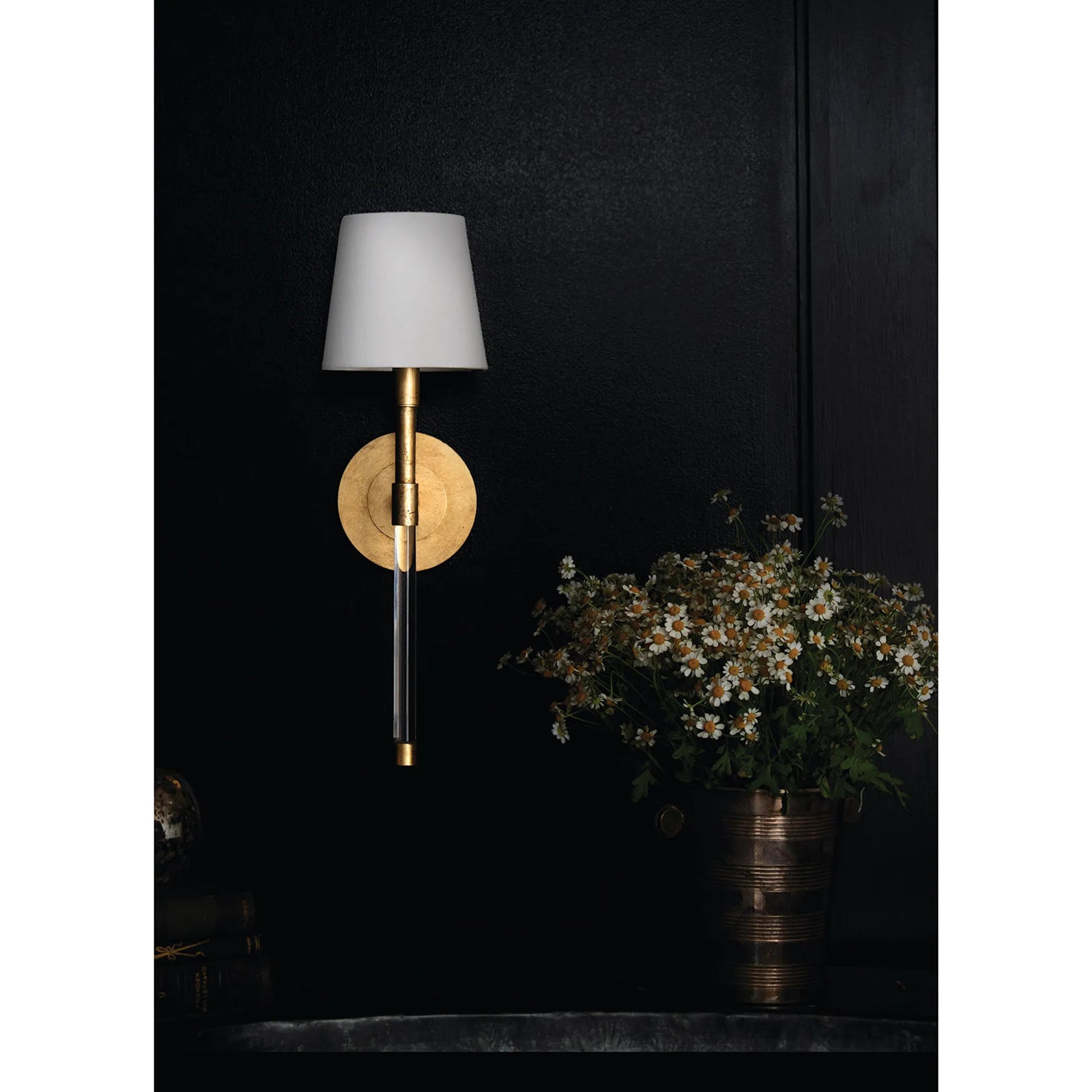 Auburn Crystal Sconce by Regina Andrew in gold leaf. Made from crystal in a modern style.