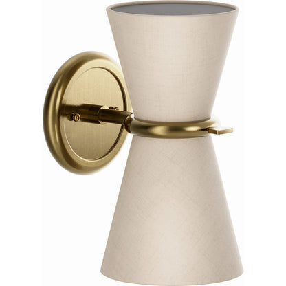 Gable Sconce by Regina Andrew in brass and antique natural brass. Made from steel in a unique style.