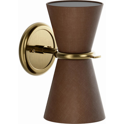 Gable Sconce by Regina Andrew in brass and antique natural brass. Made from steel in a unique style.