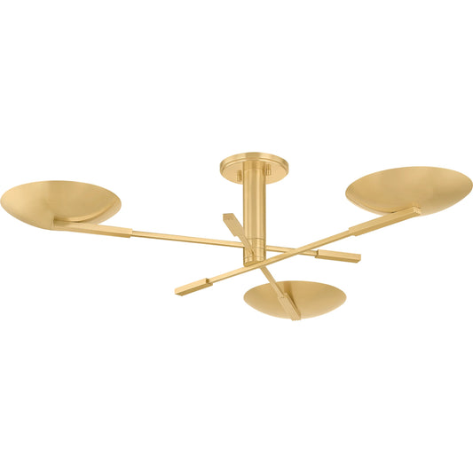 Johnson Semi Flush by Hudson Valley in aged brass. Made from steel in a unique style.