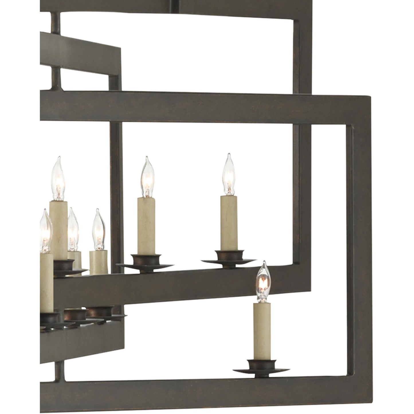 013 SR-767928 | Closeup | Middleton Rectangular Chandelier by Currey and Company. Made from wrought iron in a modern style.