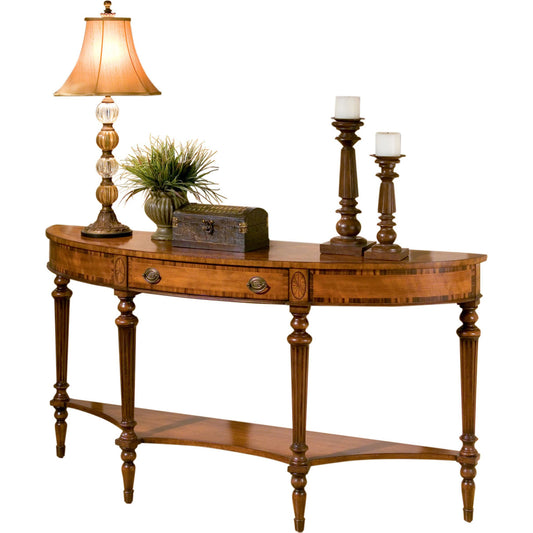 Latham Console Table by Butler Specialty Company in medium brown and connoisseur's. Made from wood solids, wood products, anegre, rosewood, myrtle burl, crown cherry veneers in a traditional style.