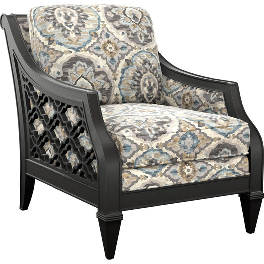 Bay Club Chair by Tommy Bahama Home in ebony. Made from mahogany, fabric in a transitional style.