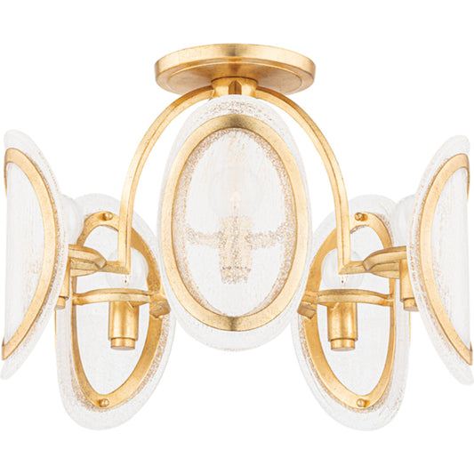 Danes Semi Flush by Hudson Valley in vintage gold leaf. Made from steel in a transitional style.