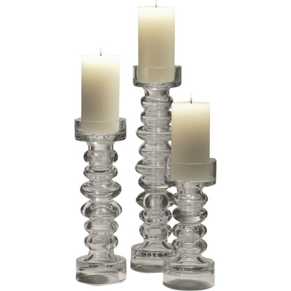 Glass Ribbed Candleholder by Global Views. Made from glass in a transitional style.