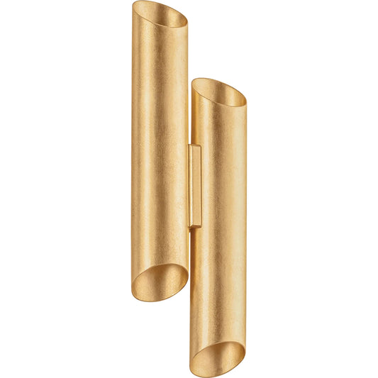 Rylane Wall Sconce by Hudson Valley in vintage gold leaf. Made from iron in a unique style.