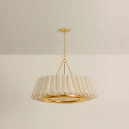 Beechford Chandelier by Hudson Valley in vintage gold leaf. Made from natural woven in a unique style.