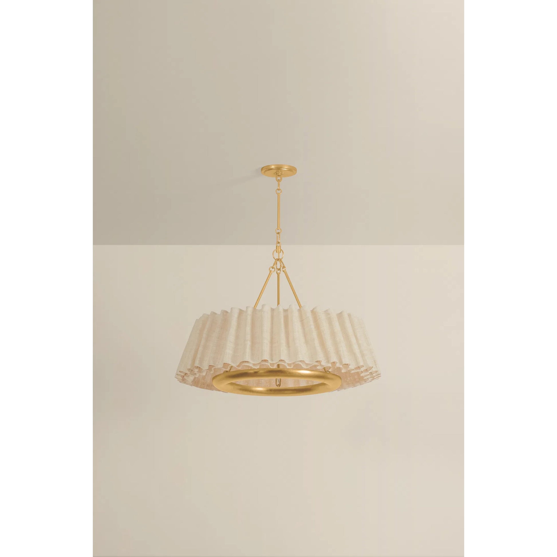 Beechford Chandelier by Hudson Valley in vintage gold leaf. Made from natural woven in a unique style.