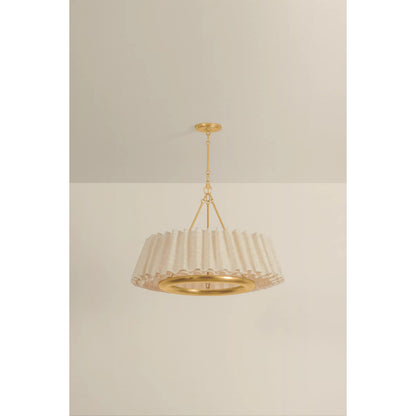 Beechford Chandelier by Hudson Valley in vintage gold leaf. Made from natural woven in a unique style.